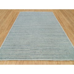 10'x13'9" Mercury Blue Loomed Knotted Wool Modern Box Design Oriental Rug