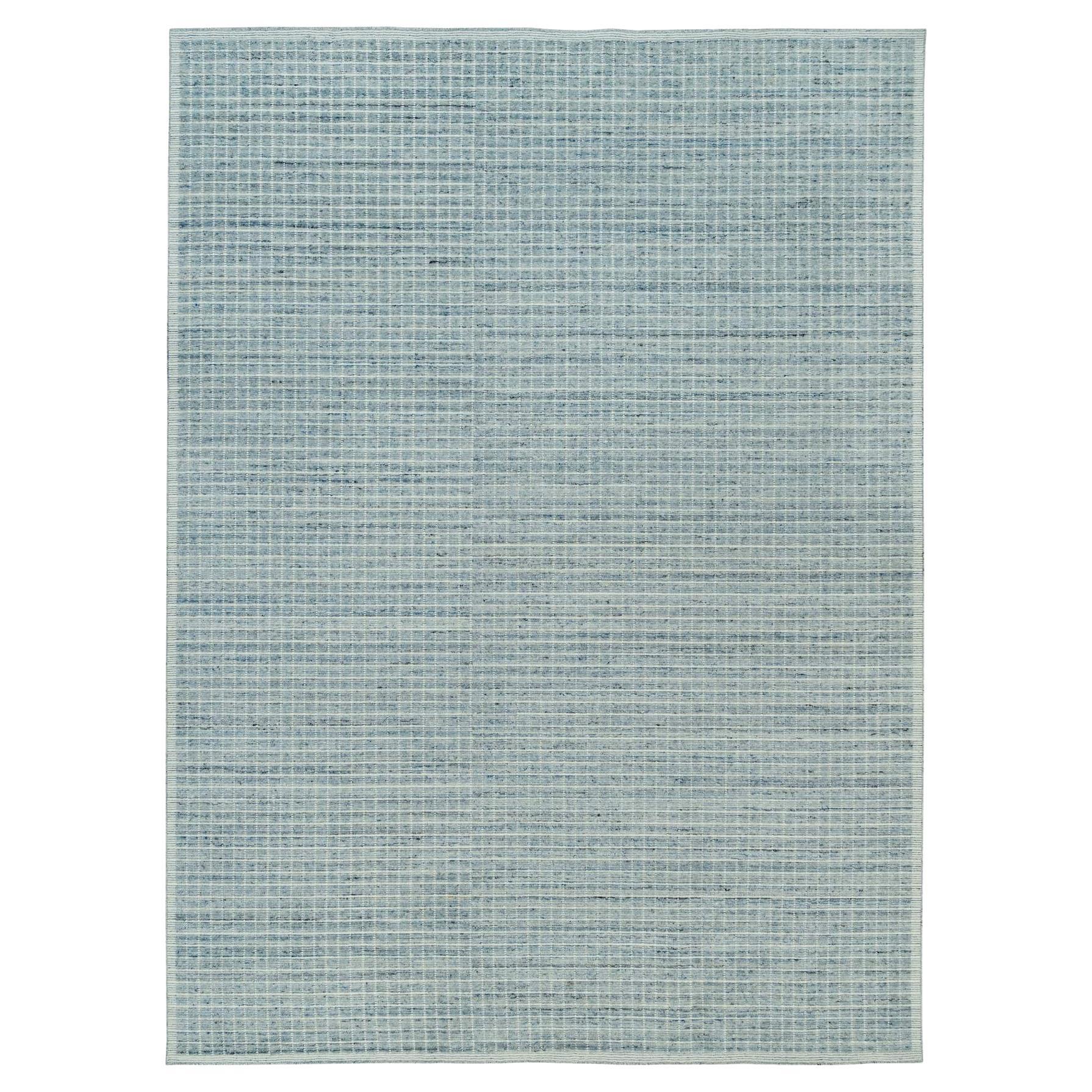 10
x13
9" Mercury Blue Loomed Knotsted Wool Modern Box Design Tapis d
Orient en vente