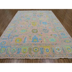 10'x13'9" Rose Pink Oushak Weave and Design Hand Knotted Pure Wool Oriental Rug