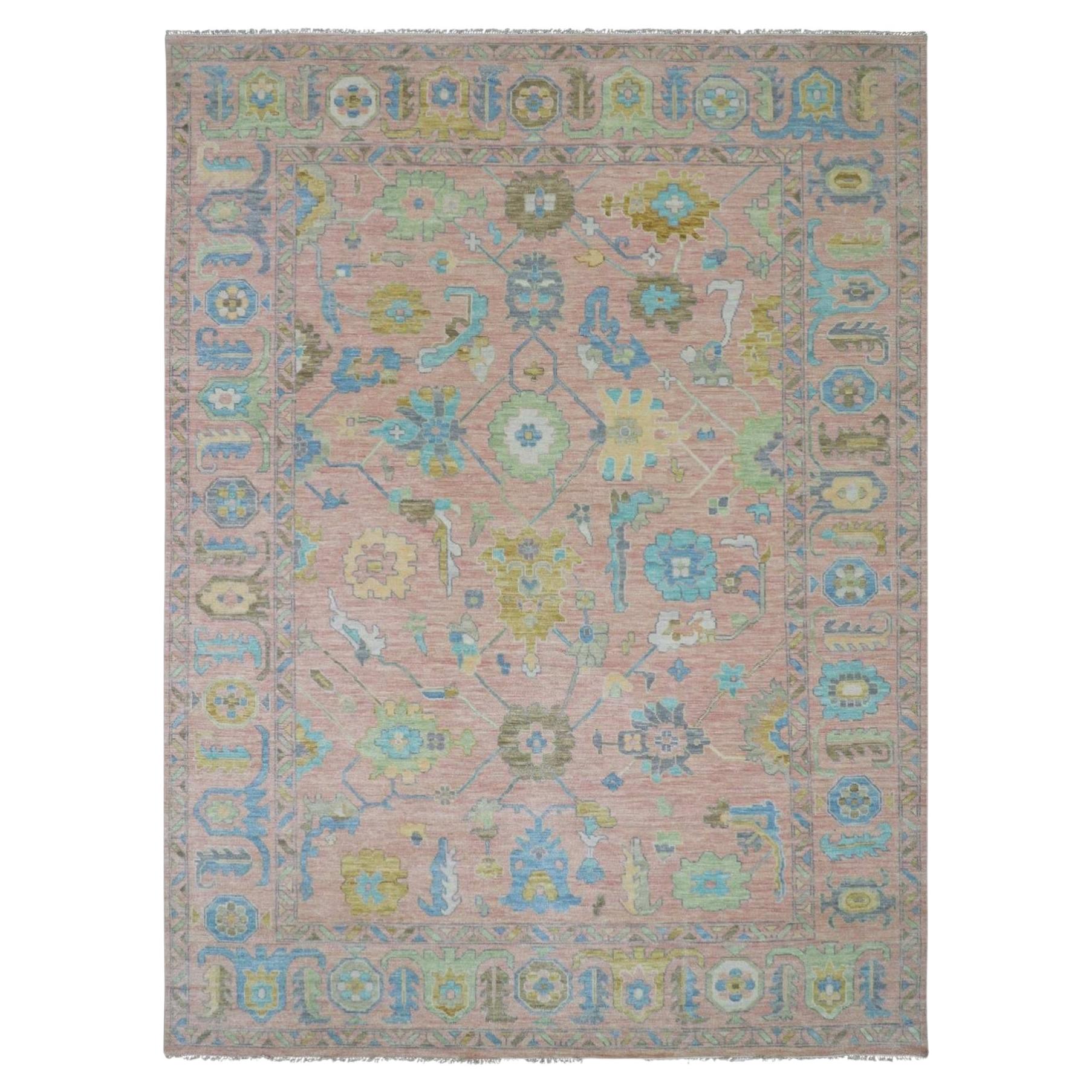10'x13'9" Rose Pink Oushak Weave and Design Hand Knotted Pure Wool Oriental Rug