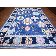10'x13'9" Sapphire Blue, Hand Knotted Afghan Angora Oushak, Soft Wool Rug
