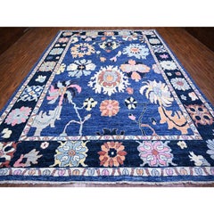 10'x13'9" Sapphire Blue, Wool Hand Knotted, Afghan Angora Oushak Oriental Rug