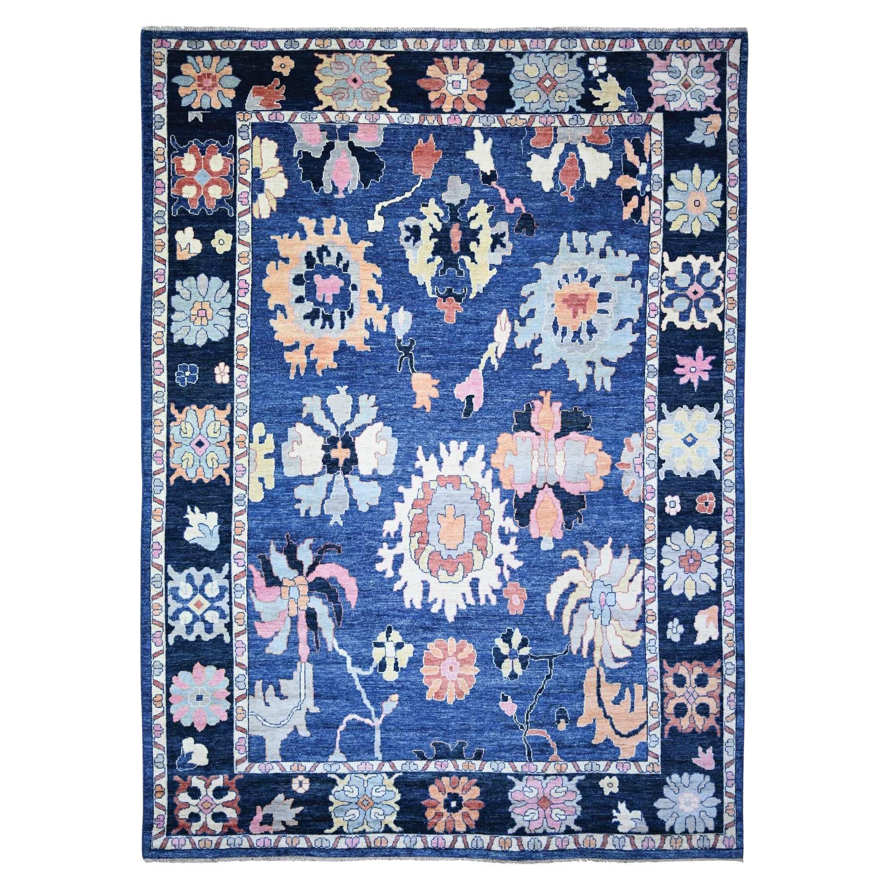 10'x13'9" Sapphire Blue, Wool Hand Knotted, Afghan Angora Oushak Oriental Rug