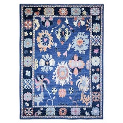 10'x13'9" Sapphire Blue, Wool Hand Knotted, Afghan Angora Oushak Oriental Rug