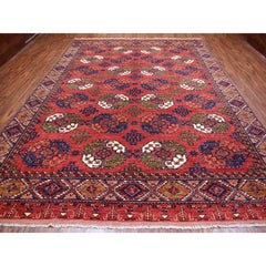 10'x13'9" Soft Wool Hand Knotted Coral Red Afghan Ersari Oriental Rug
