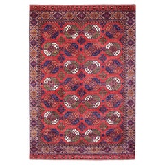 10'x13'9" Soft Wool Hand Knotted Coral Red Afghan Ersari Oriental Rug