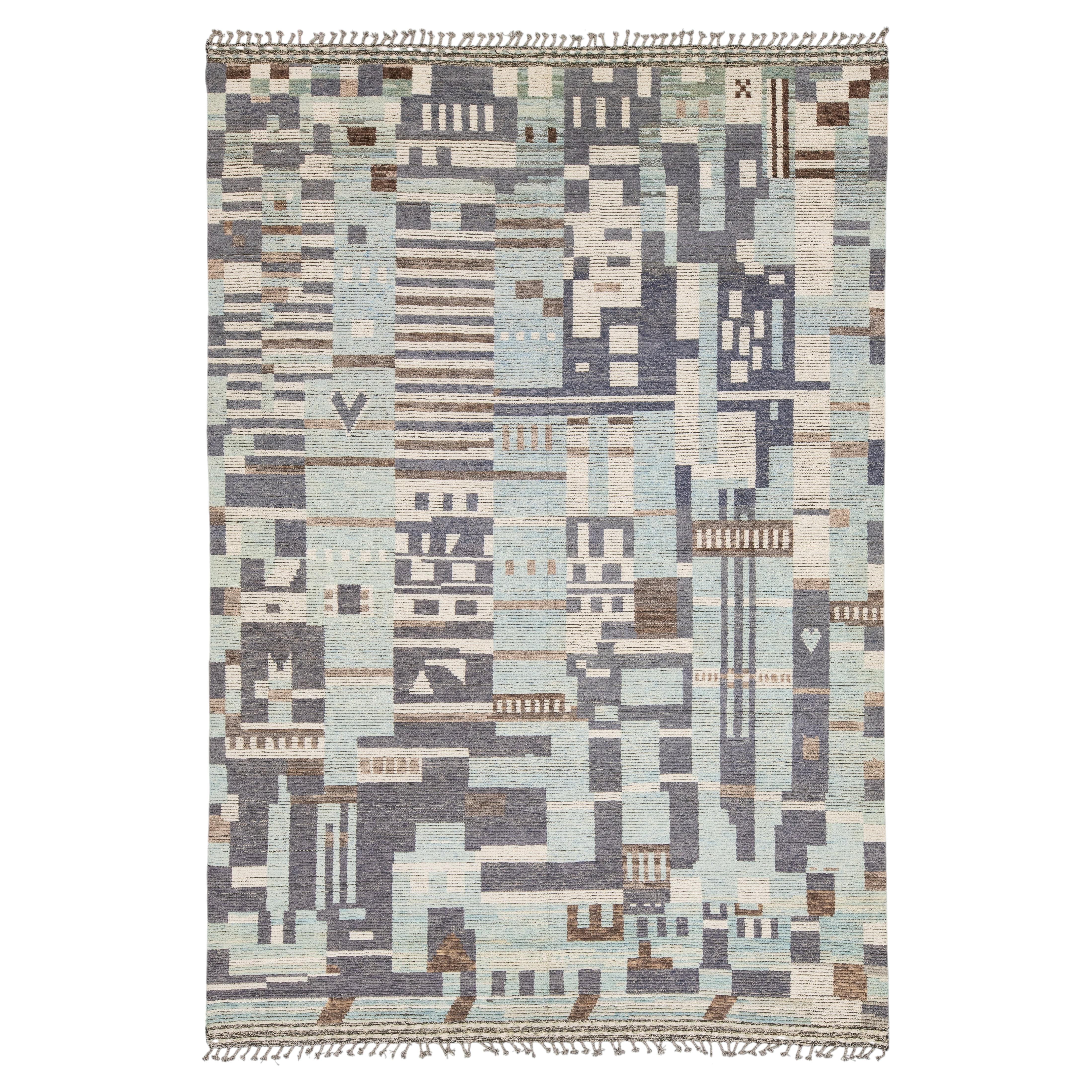 10x14 Abstract Urban Nomad: Modern Moroccan Style Handmade Wool Rug