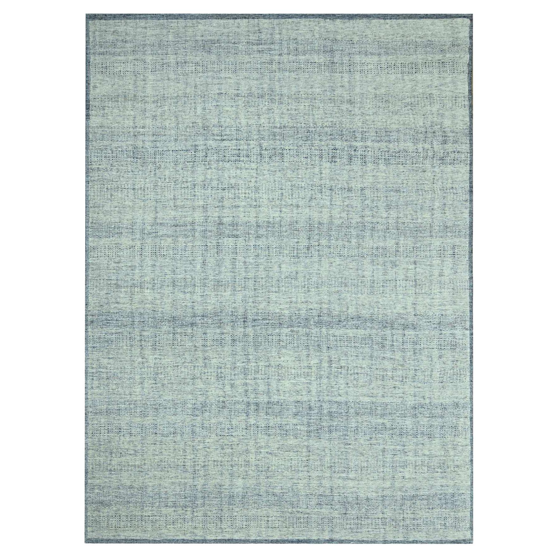 10'x14' Aegean Blue Wool Oxidized and Distressed Grass Design Hand Knotted Rug
