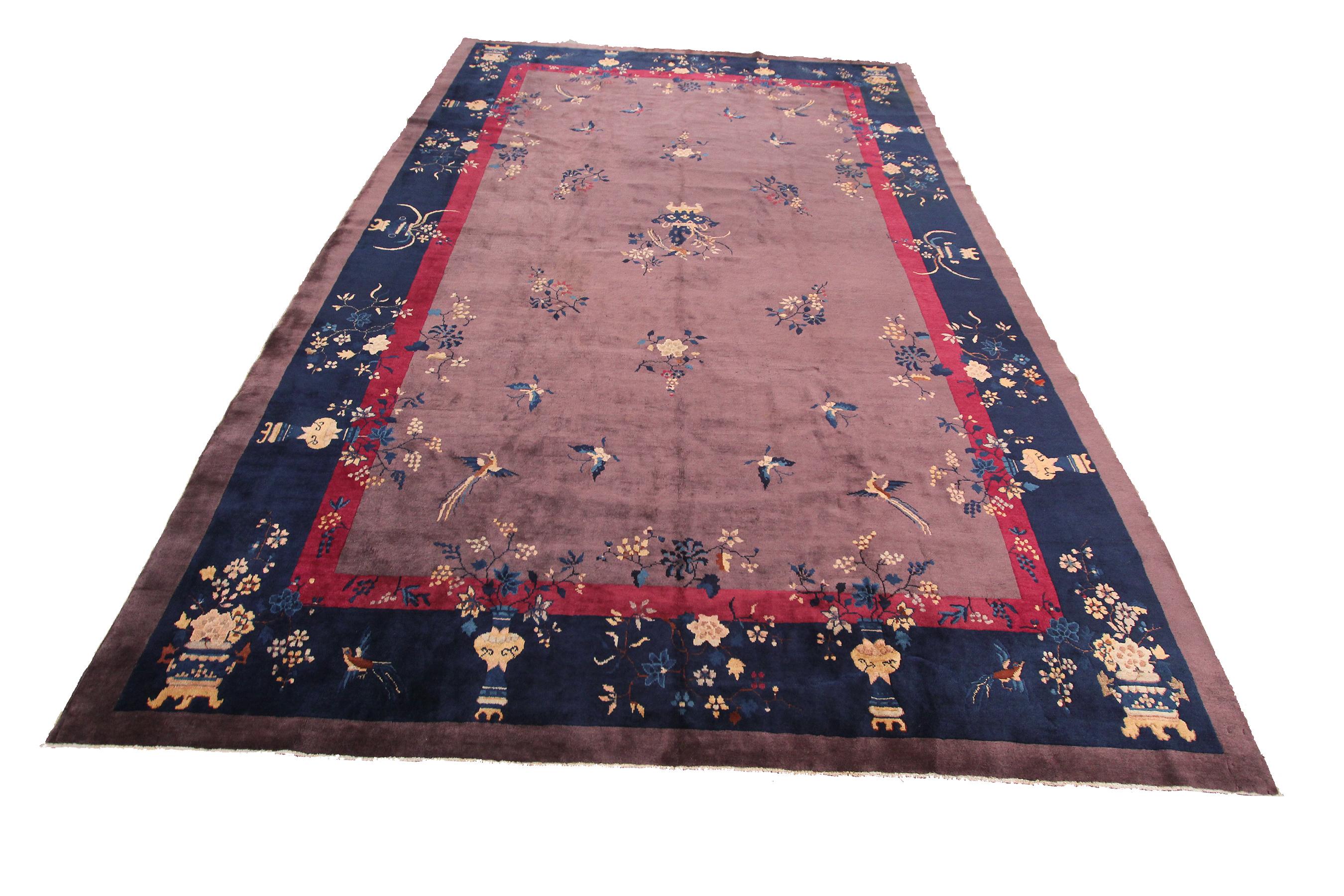 Hand-Knotted 10x14 Antique Art Deco Rug Antique Chinese Rug Antique Walter Nichols Rug 1920 For Sale