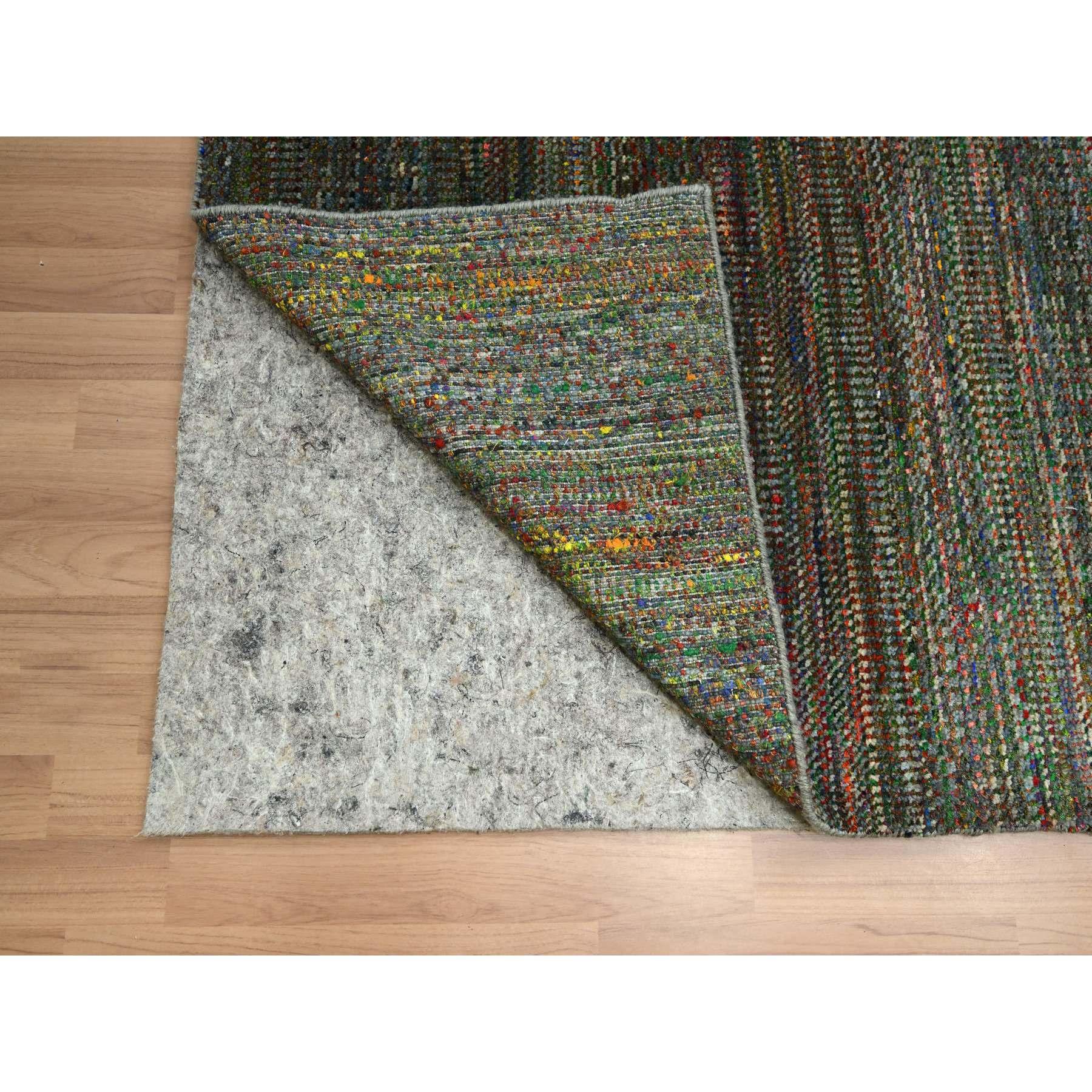 Indiano 10'x14' Asphalt Black Modern Grass Design Tappeto in lana e seta annodato a mano in vendita