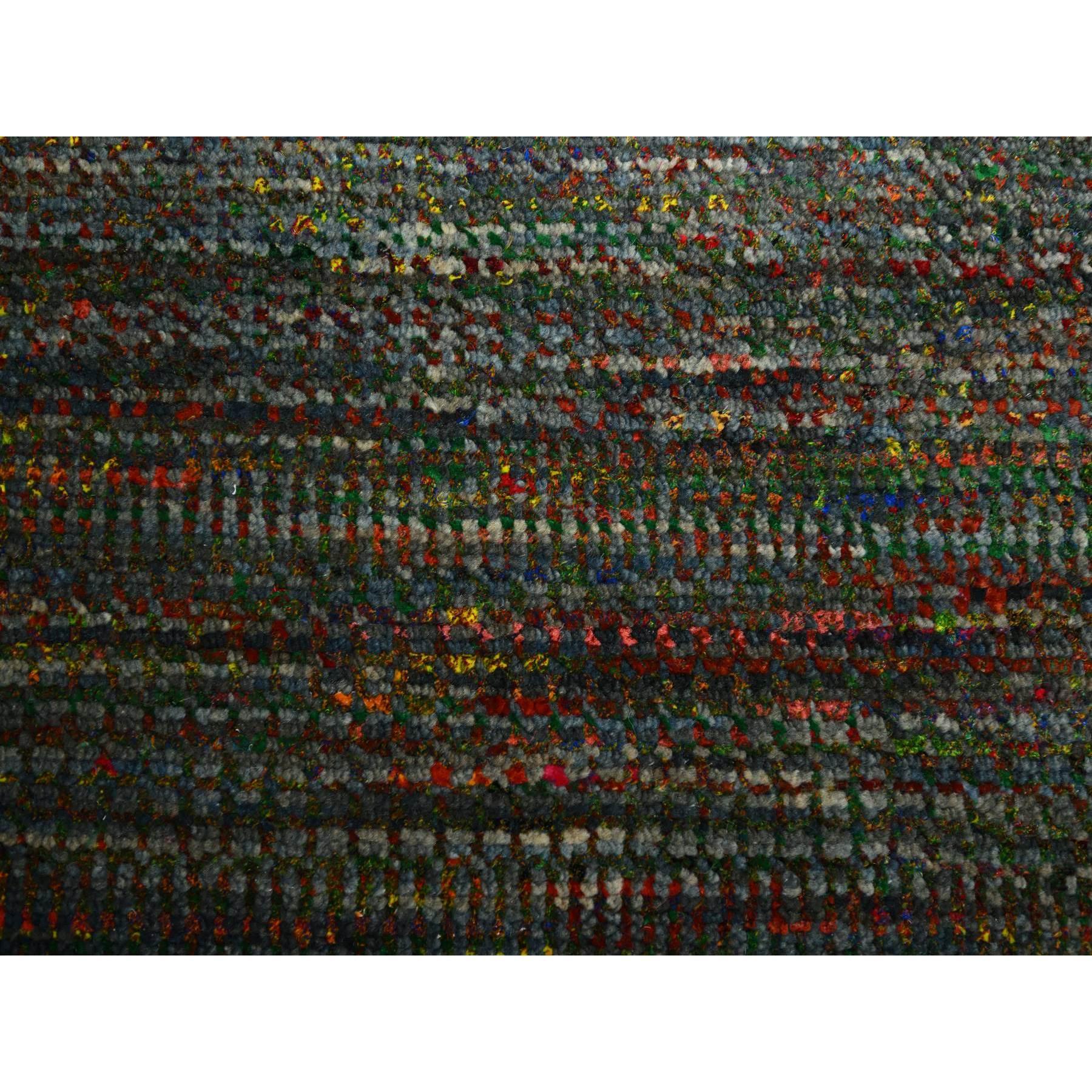 Lana 10'x14' Asphalt Black Modern Grass Design Tappeto in lana e seta annodato a mano in vendita