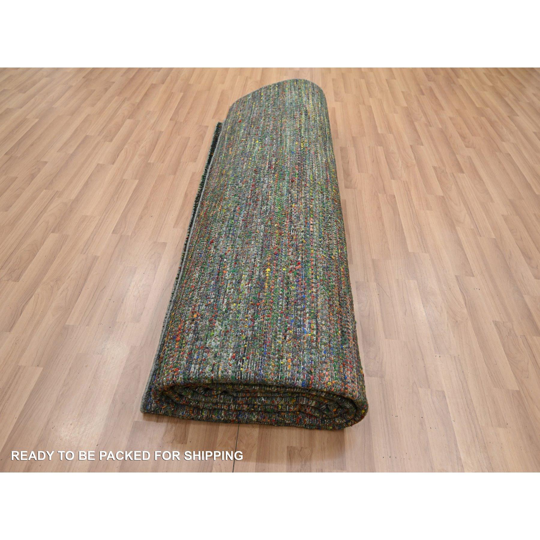 10'x14' Asphalt Black Modern Grass Design Tappeto in lana e seta annodato a mano in vendita 1