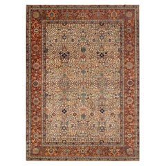 10x14 Beige Red Retro Mahal Hand Knotted Wool Rug ( P-2985)