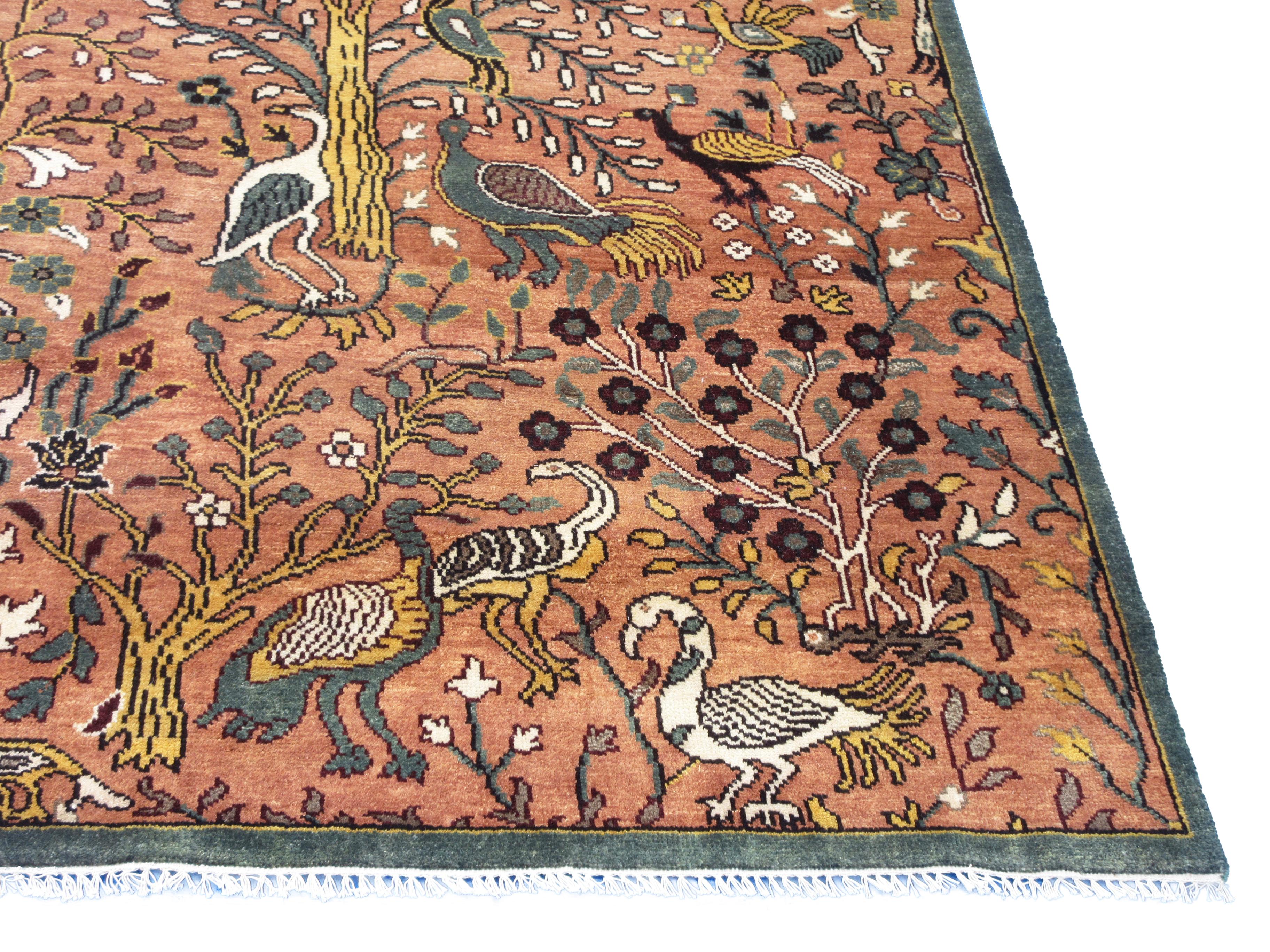 Hand-Knotted Birds Design Rug For Sale