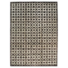 10x14 Black Hand-Knotted Wool Linked Quatrefoils Geometric Modern Carpet Rug