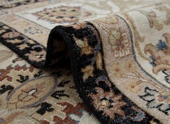 10x14 Black Persian Hand Knotted Oushak with Ivory Floral Border Rug (G-13759)