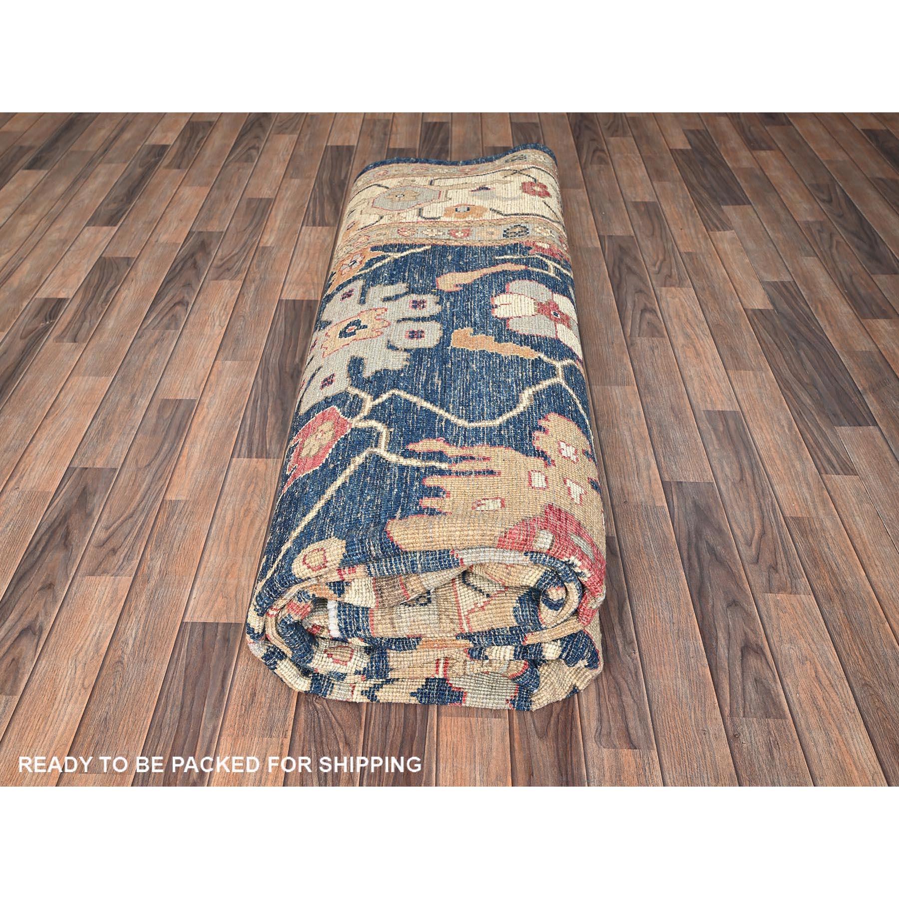 10'x14' Blue Afghan Oushak with Colorful Leaf Design Hand Knotted All Wool Rug For Sale 5