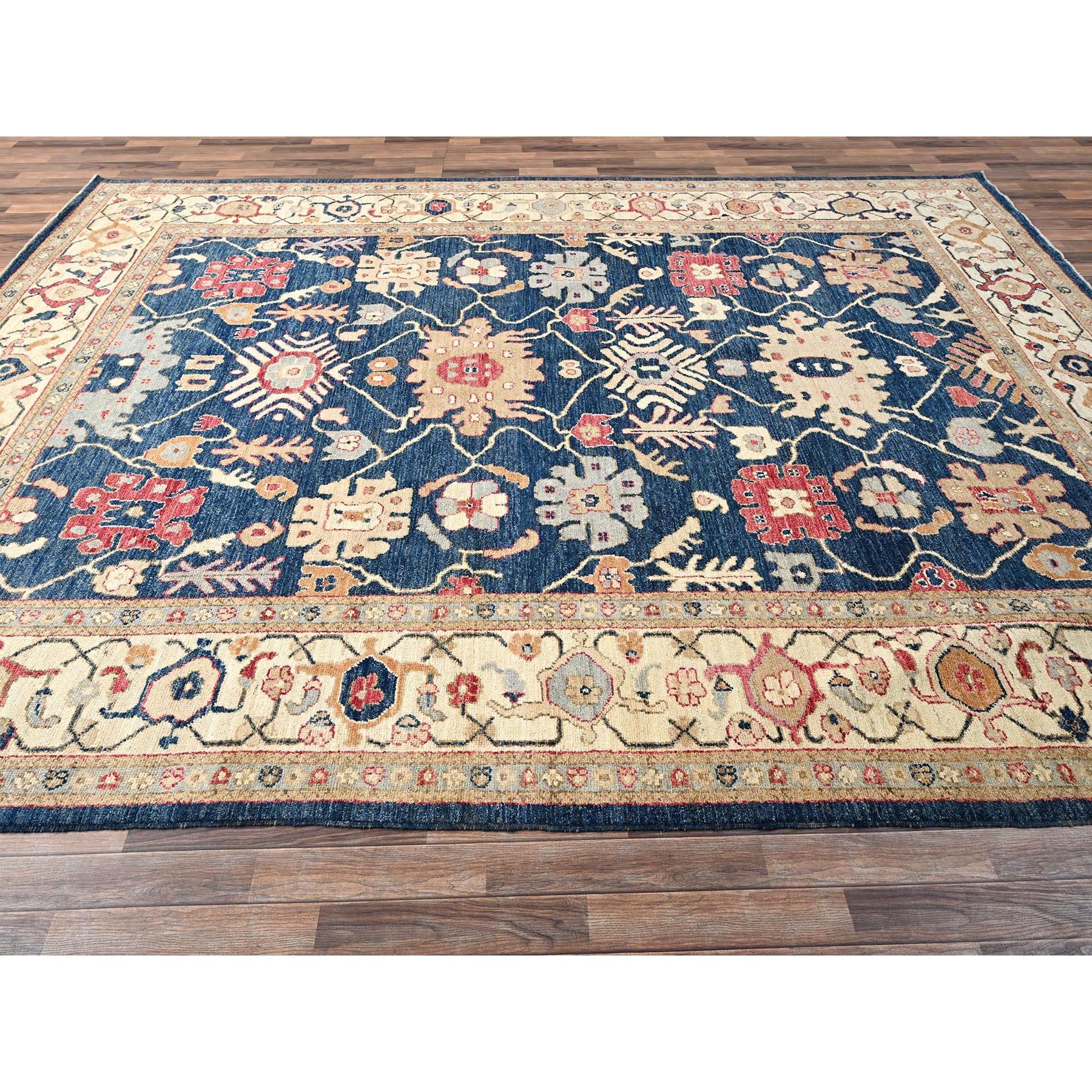 10'x14' Blue Afghan Oushak with Colorful Leaf Design Hand Knotted All Wool Rug In New Condition For Sale In Carlstadt, NJ