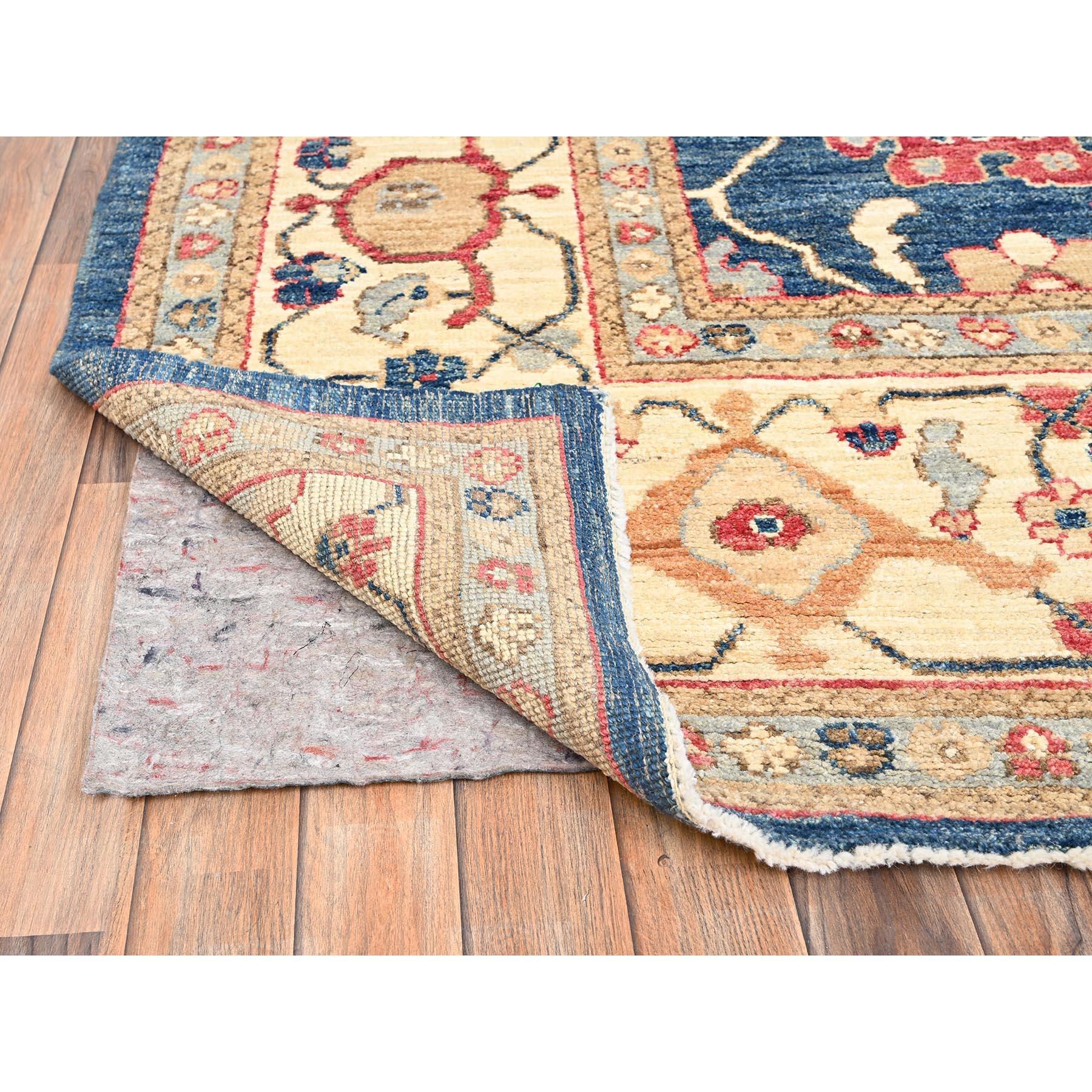 Contemporary 10'x14' Blue Afghan Oushak with Colorful Leaf Design Hand Knotted All Wool Rug For Sale