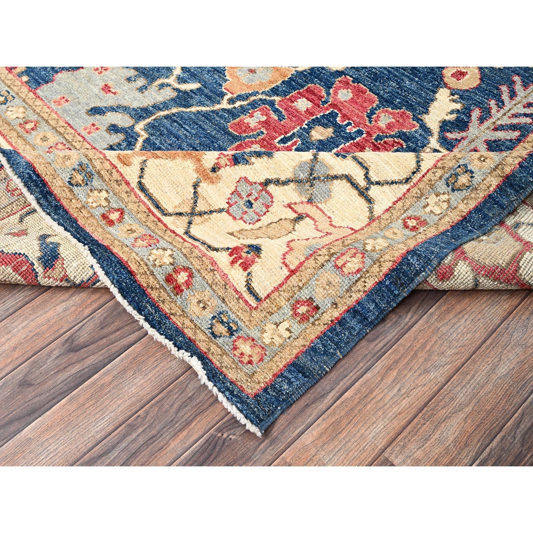 10'x14' Blue Afghan Oushak with Colorful Leaf Design Hand Knotted All Wool Rug For Sale 2