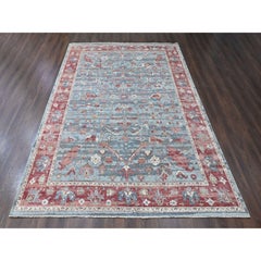 10'x14' Blue Antiqued Zoroastrian Heris All Over Design Hand Knotted Wool Rug