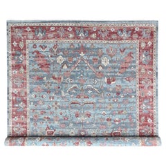 10'x14' Blue Antiqued Zoroastrian Heris All Over Design Hand Knotted Wool Rug