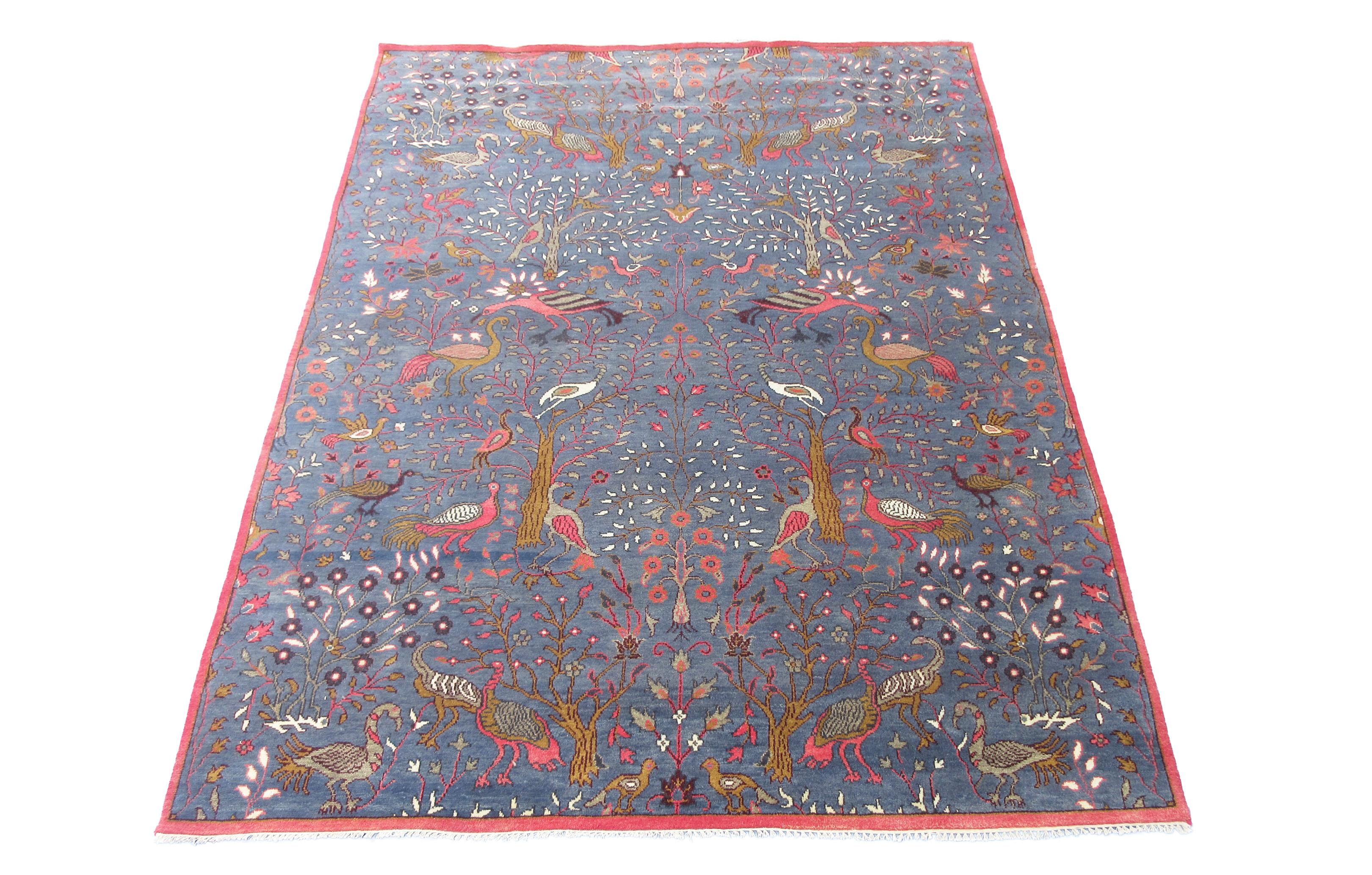 Modern Blue Bird Design Rug For Sale