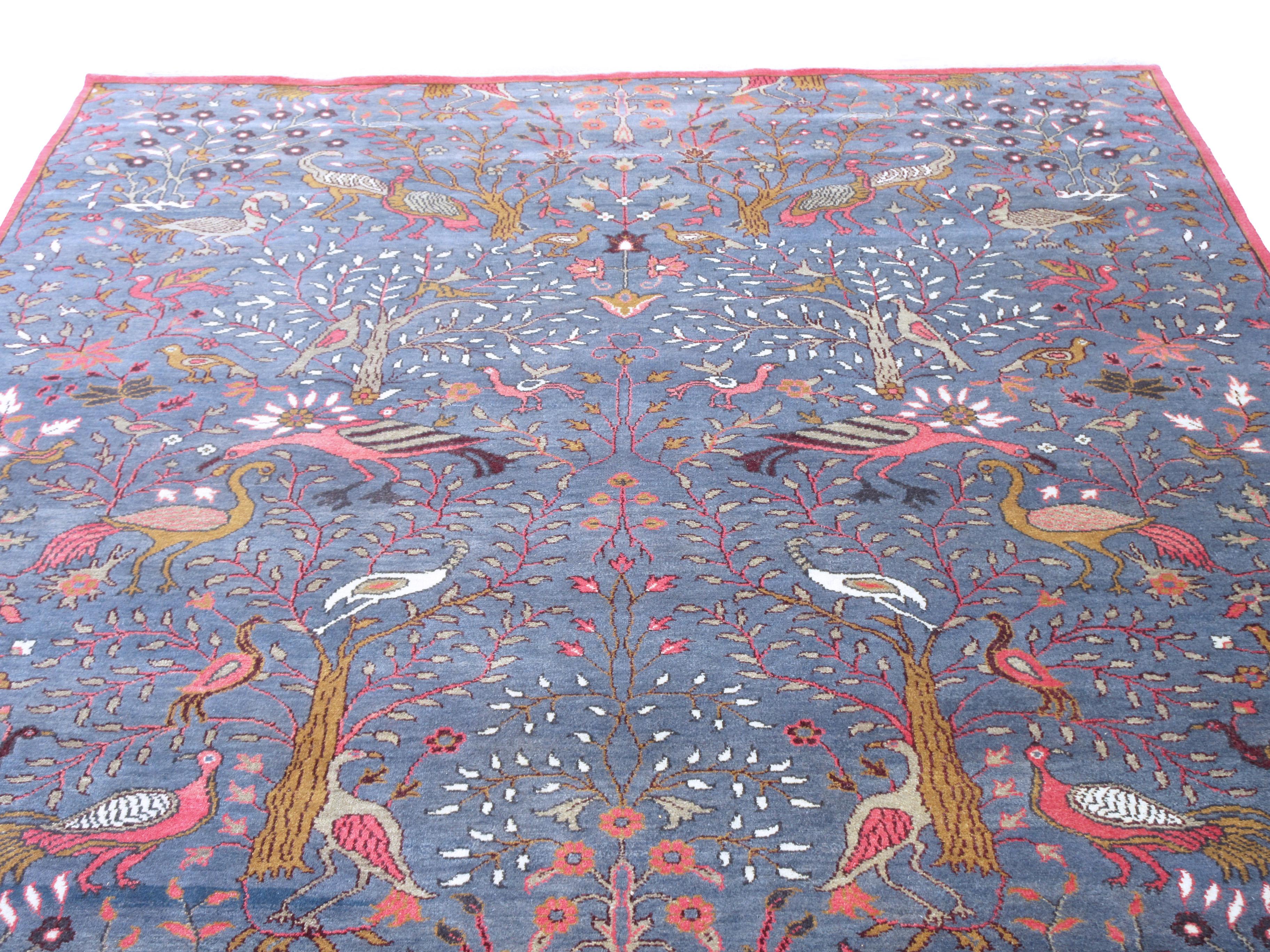 Indian Blue Bird Design Rug For Sale