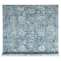10'x14' Blue Broken and Erased Zoroastrian Design Hand Knotted Wool Oriental Rug