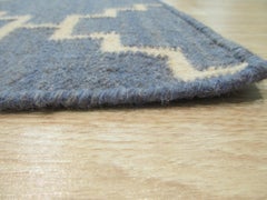 10x14 Blue Flat Weave Wool Stepped Diamond Lattice Geometric Modern Carpet Rug