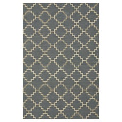 10x14 Blue Flat Weave Wool Stepped Diamond Lattice Geometric Modern Carpet Rug