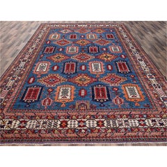 10'x14' blauer, handgeknüpfter Ersari-Teppich mit türkischem Knoten aus Wolle