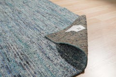 10x14 Blue Hand-Knotted Silk Woven Horizon Solid Open Field Modern Carpet Rug