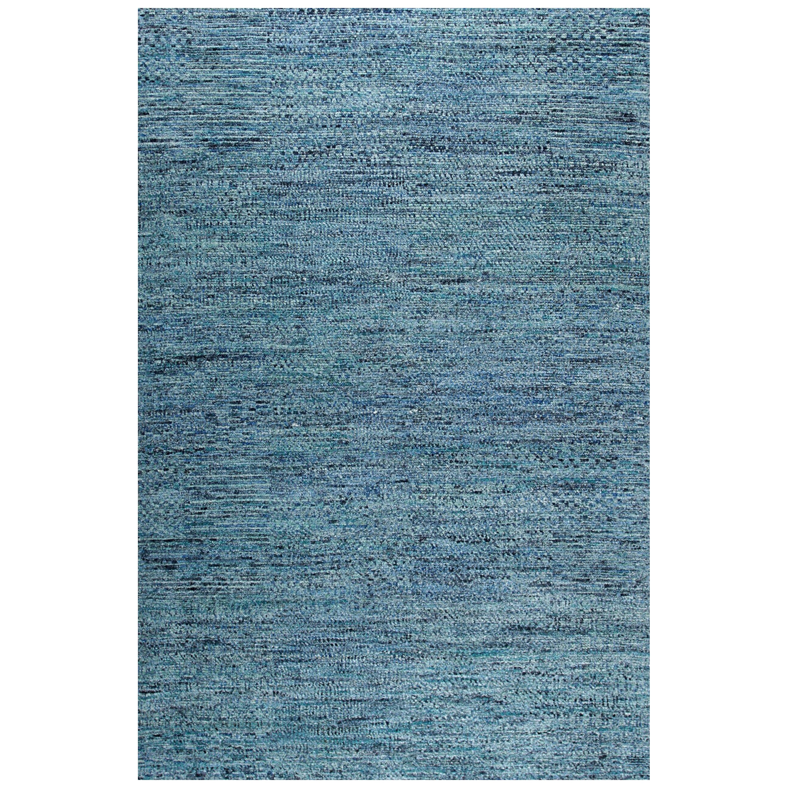 10x14 Blue Hand-Knotted Silk Woven Horizon Solid Open Field Modern Carpet Rug