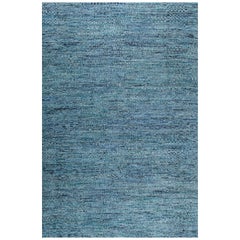 10x14 Blue Hand-Knotted Silk Woven Horizon Solid Open Field Modern Carpet Rug