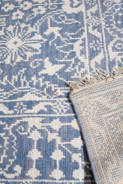 10x14 Blue Hand-Knotted Wool Bamboo Silk Framed Floral Garden Geometric Carpet