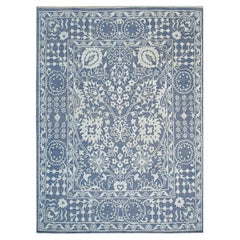 10x14 Blue Hand-Knotted Wool Bamboo Silk Framed Floral Garden Geometric Carpet