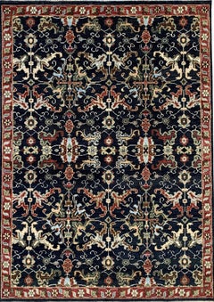 Tapis classique traditionnel en laine noué à la main, motif floral, 10 x 14, bleu