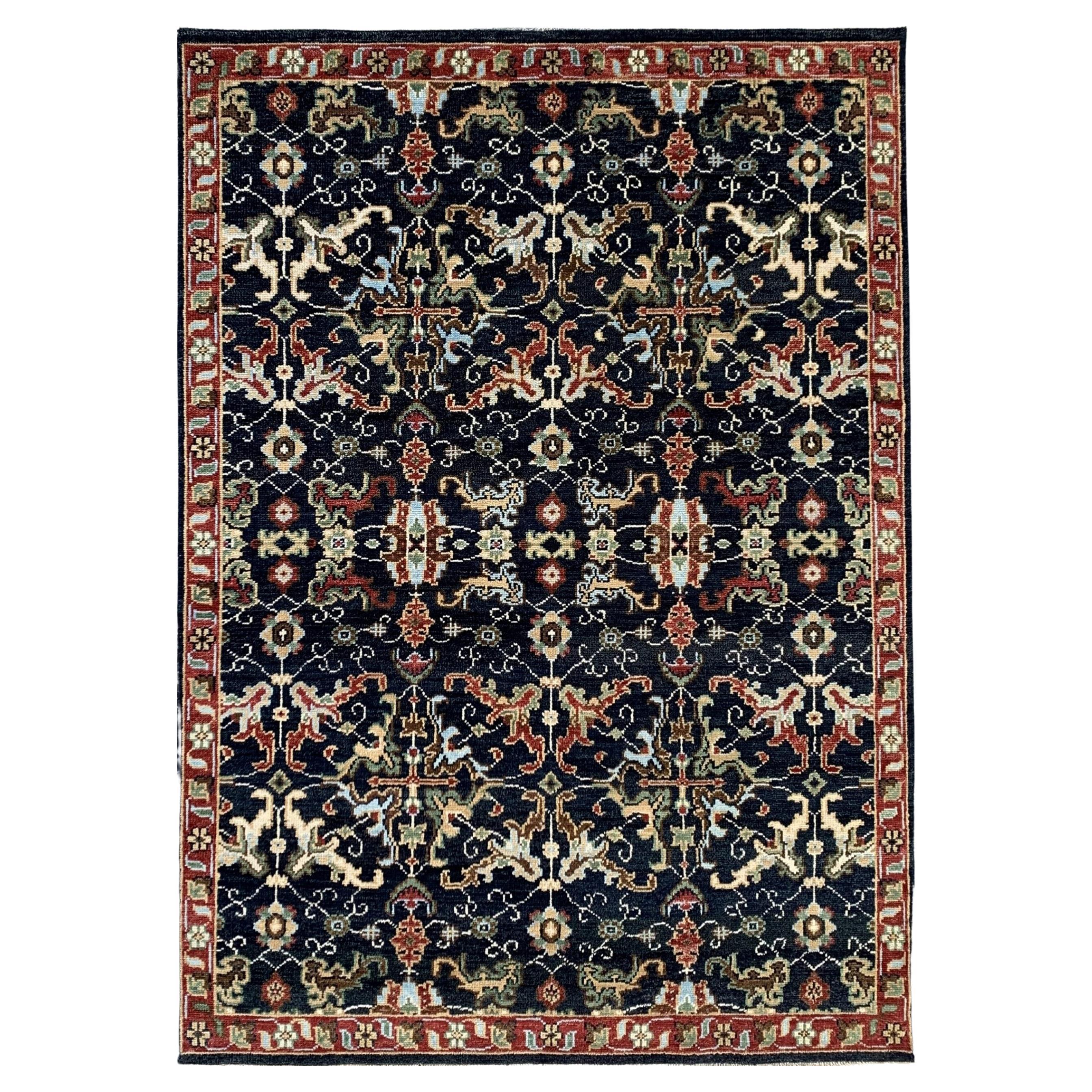10x14 Blue Hand-Knotted Wool Floral Crosses Classic Traditional Carpet Rug