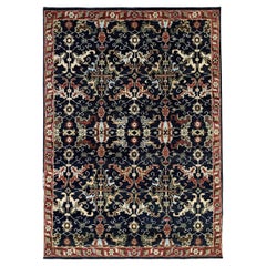 Tapis classique traditionnel en laine noué à la main, motif floral, 10 x 14, bleu