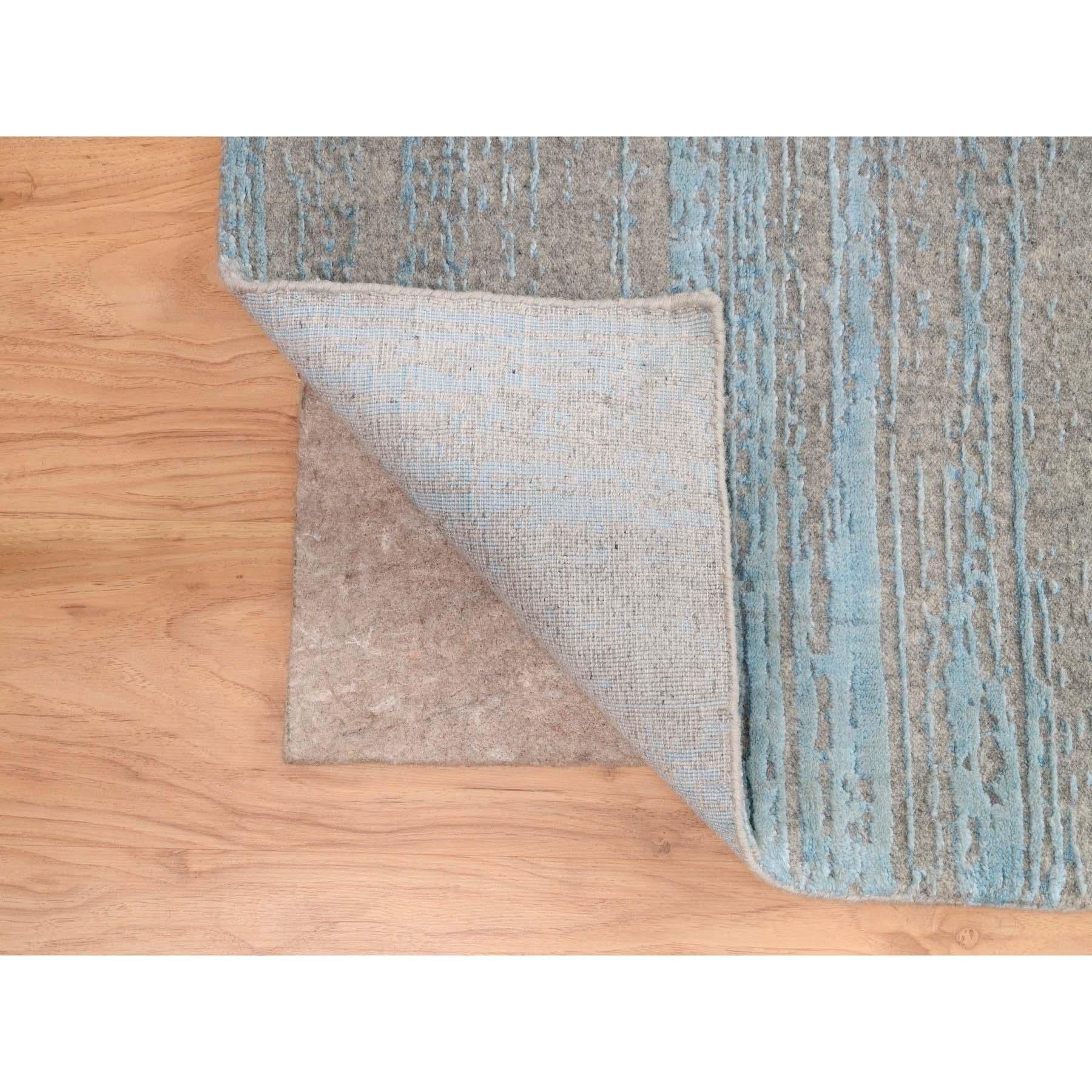 10'x14' Blauer Jacquard-Teppich aus handgewebter moderner Bio-Wolle Orientteppich (Indisch) im Angebot