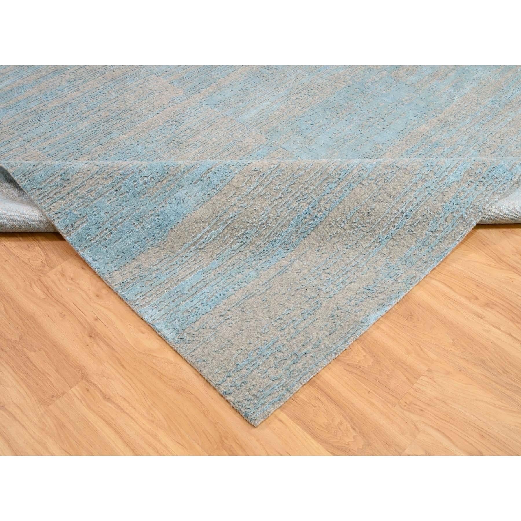 10'x14' Blauer Jacquard-Teppich aus handgewebter moderner Bio-Wolle Orientteppich im Zustand „Neu“ im Angebot in Carlstadt, NJ