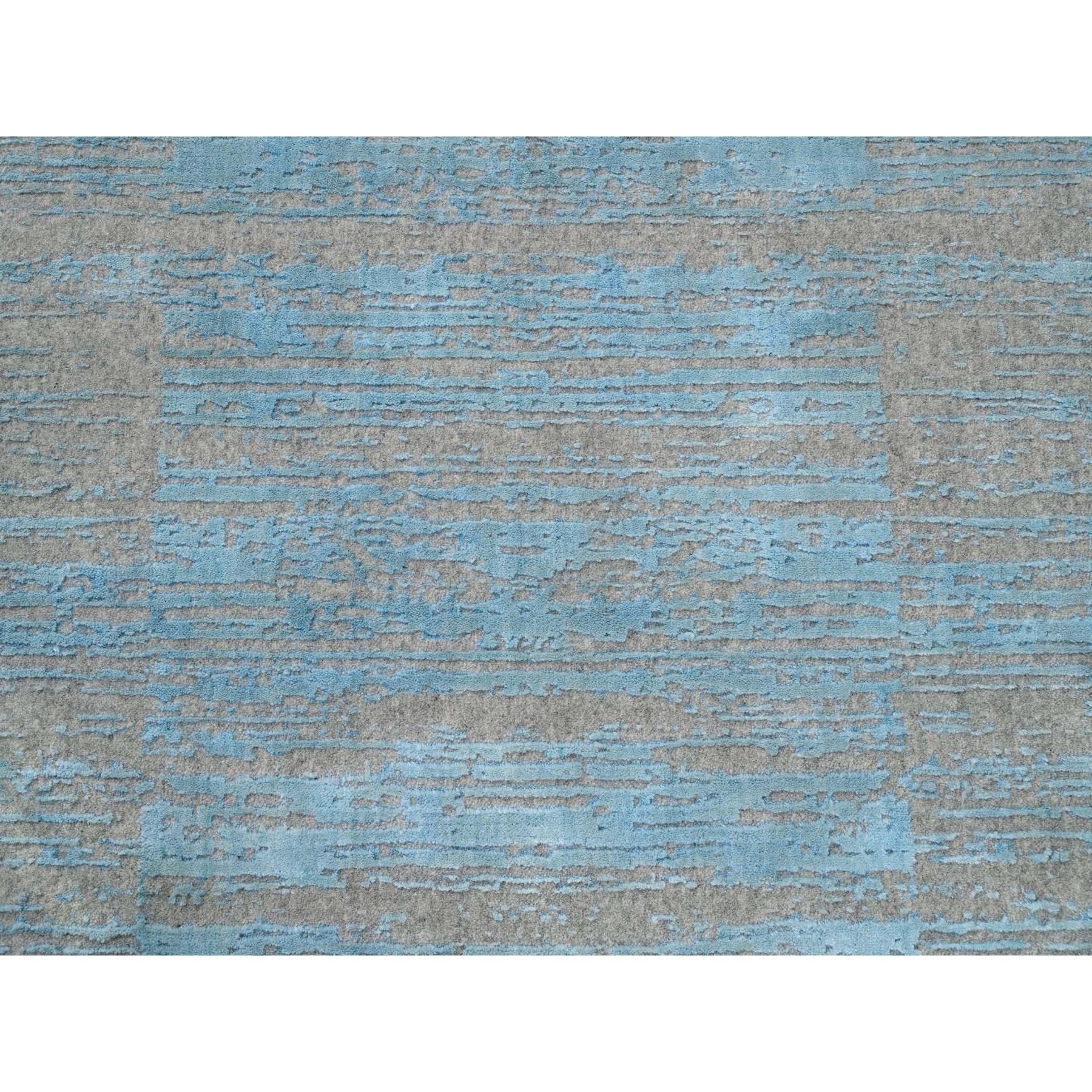 10'x14' Blauer Jacquard-Teppich aus handgewebter moderner Bio-Wolle Orientteppich im Angebot 1