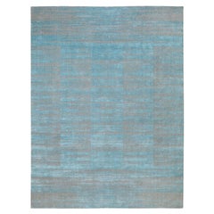 Tappeto orientale moderno in lana organica Jacquard blu 10'x14' lavorato a mano