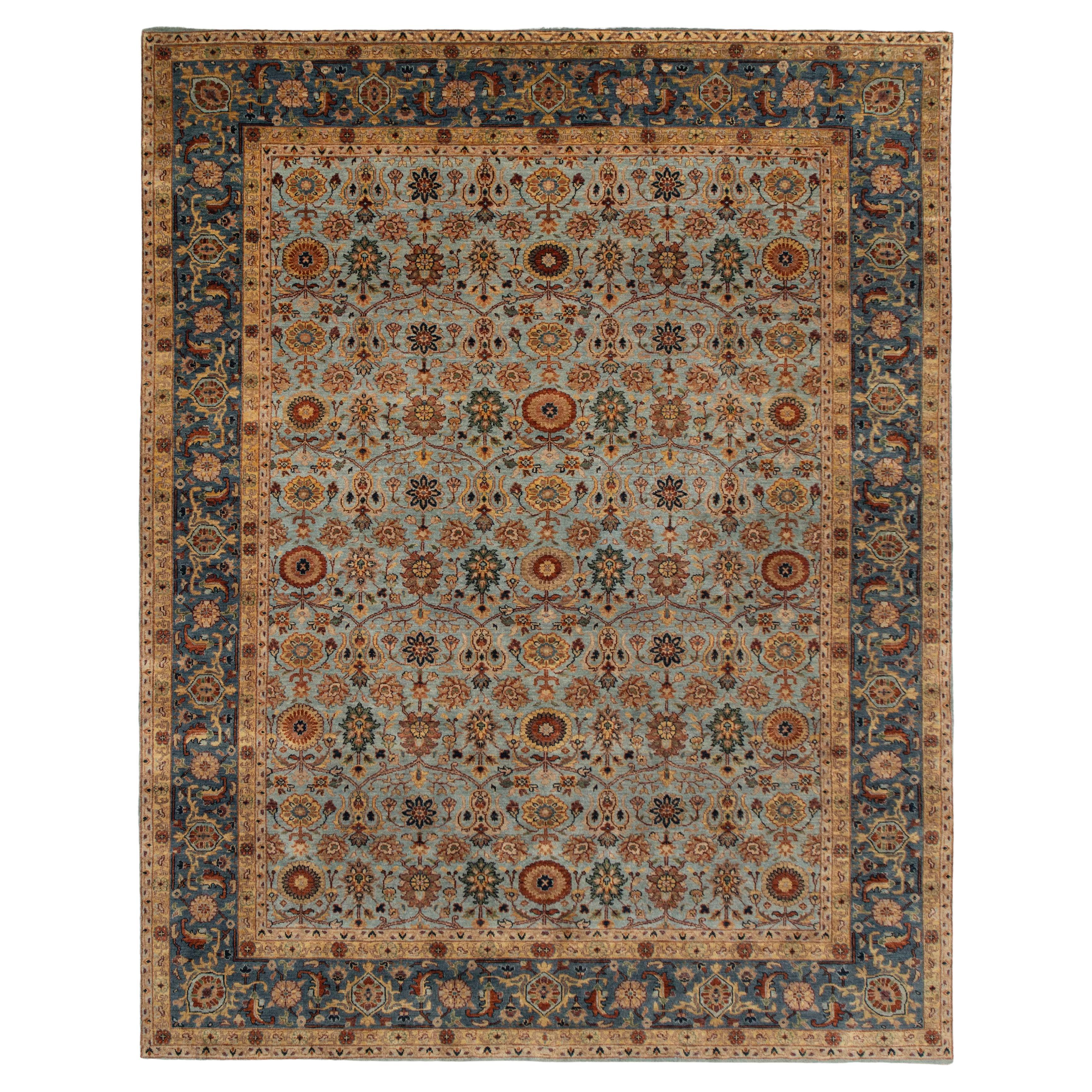10x14 Blue Persian Mina Khani Style Hand Knotted Wool Rug ( G- 12245 )