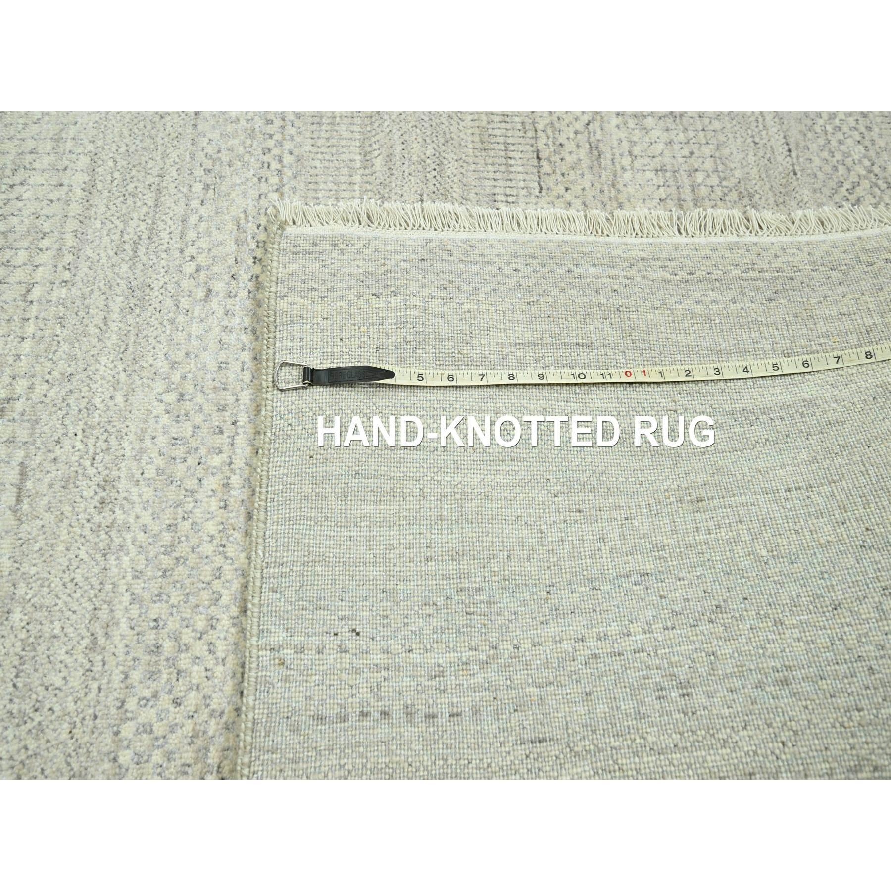 Tapis d'Orient en laine et soie 10'x14' Bone White Modern Grass Design Hand Knotsted Wool & Silk en vente 3