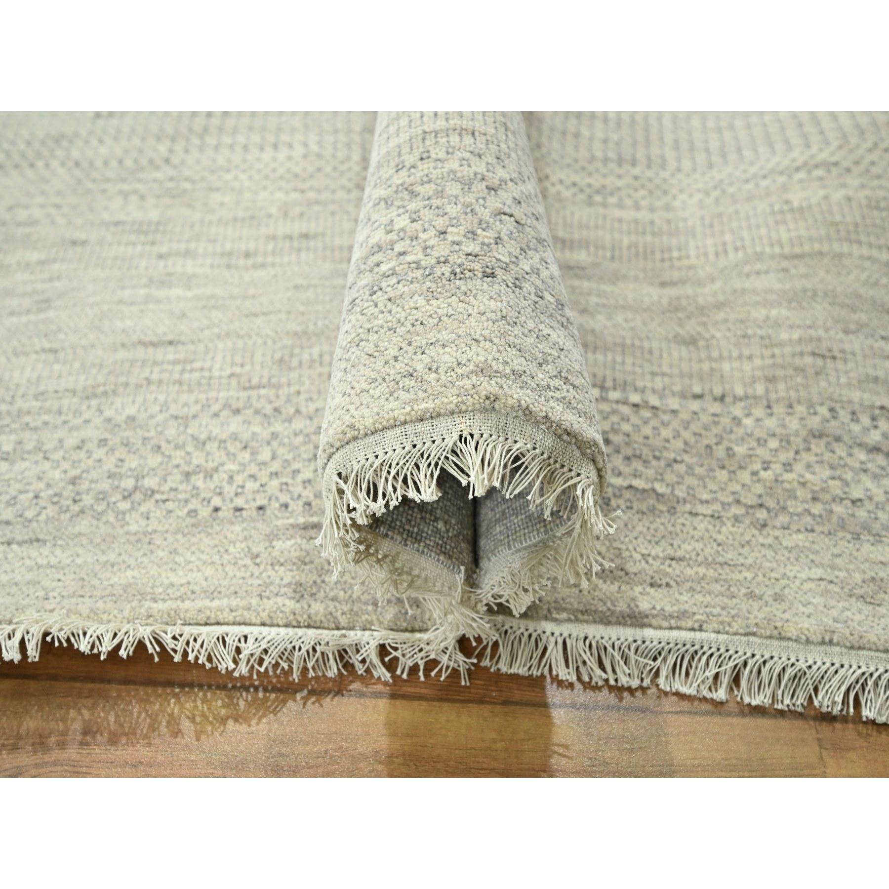Noué à la main Tapis d'Orient en laine et soie 10'x14' Bone White Modern Grass Design Hand Knotsted Wool & Silk en vente