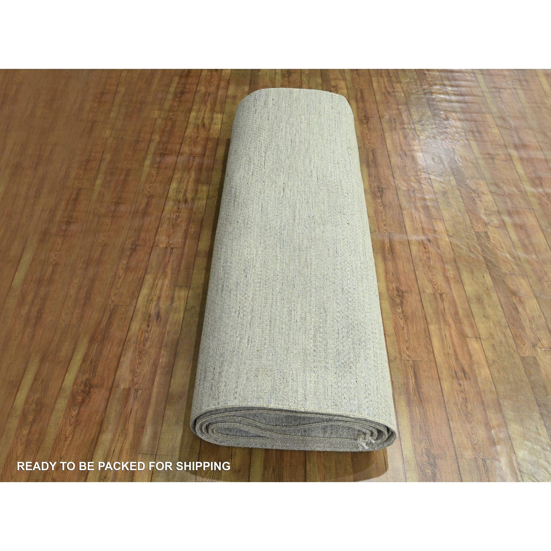 Tapis d'Orient en laine et soie 10'x14' Bone White Modern Grass Design Hand Knotsted Wool & Silk en vente 1