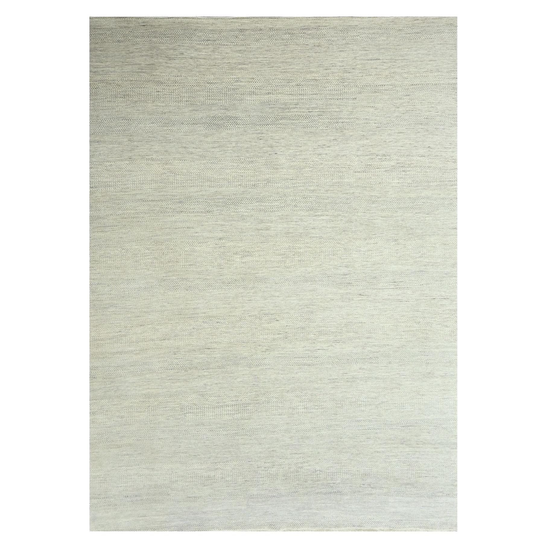 Tapis d'Orient en laine et soie 10'x14' Bone White Modern Grass Design Hand Knotsted Wool & Silk en vente