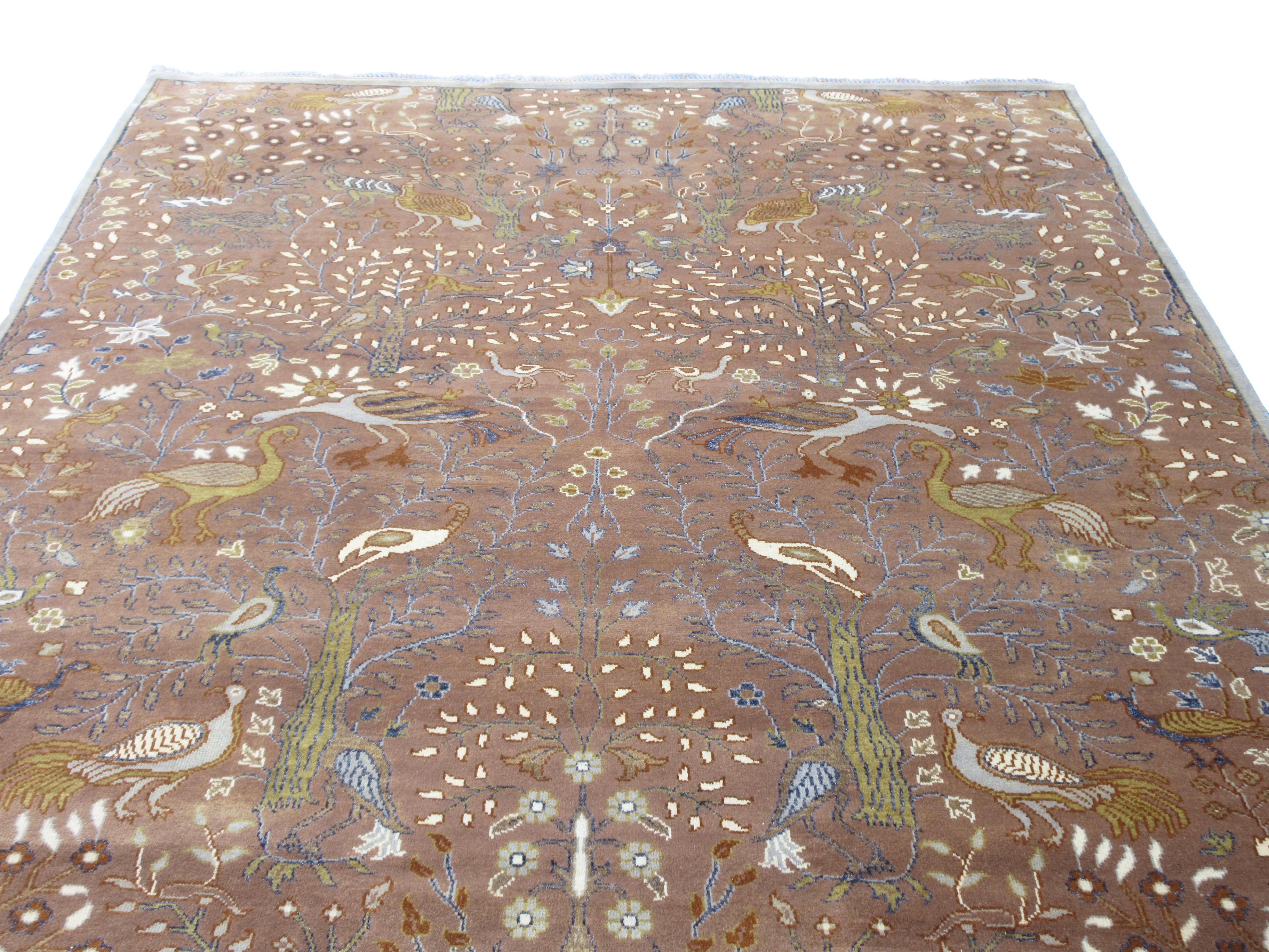 Indian Brown Birds Design Rug For Sale